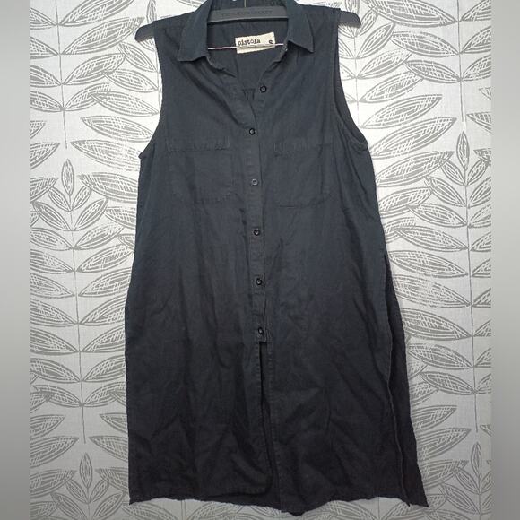 Pistola Sleeveless Tunic Top Button Down Split Sides Black Neutral - Picture 6 of 6